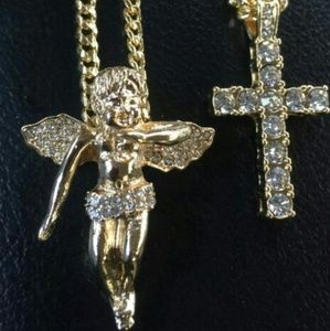 14K gold plated iced out chains combo